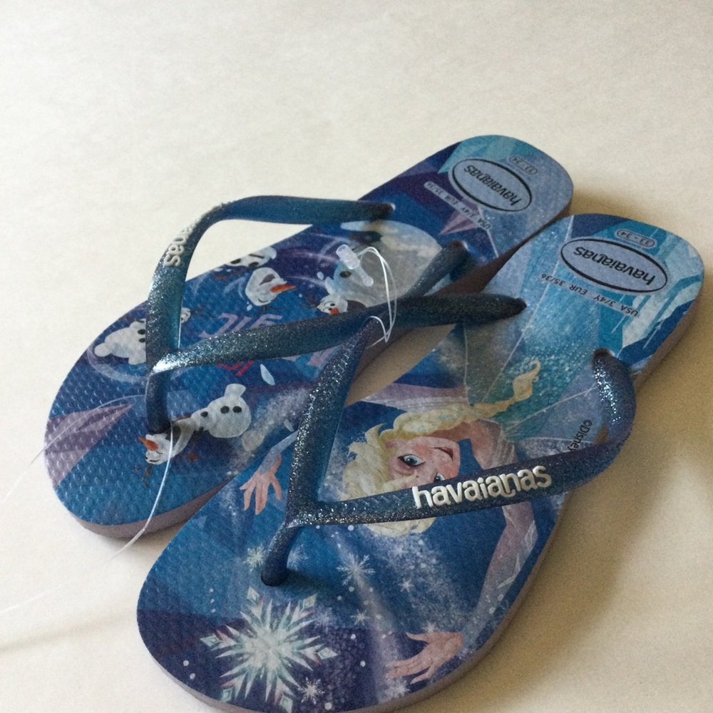 HAVAIANAS YOUTH FLIP FLOPS FROZEN ELSA BLUE MULTI SIZE 3/4 YOUTH NWOT